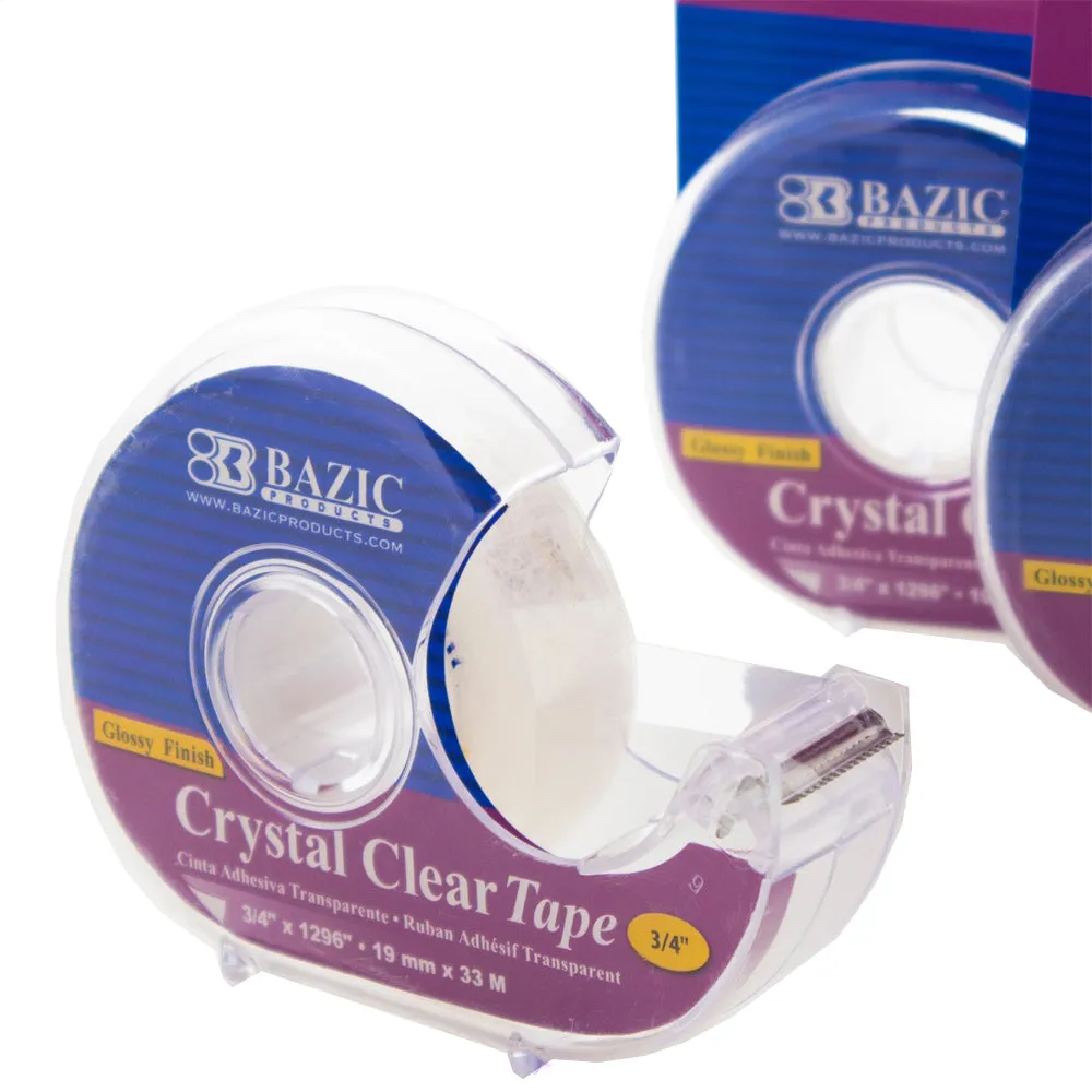 10 Rolls Crystal Clear Tape 3/4" x 1296 Transparent Dispenser Cutter Core 1"