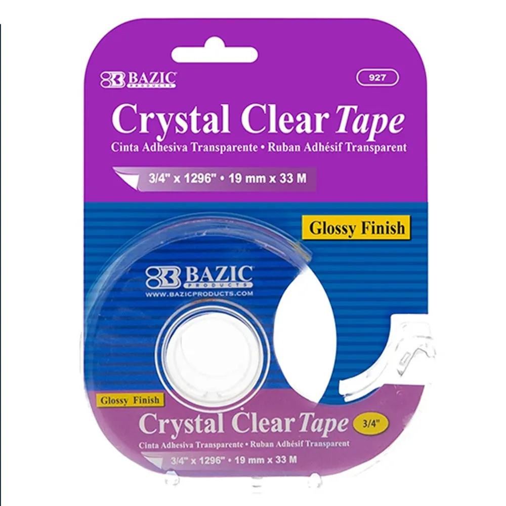 10 Rolls Crystal Clear Tape 3/4" x 1296 Transparent Dispenser Cutter Core 1"