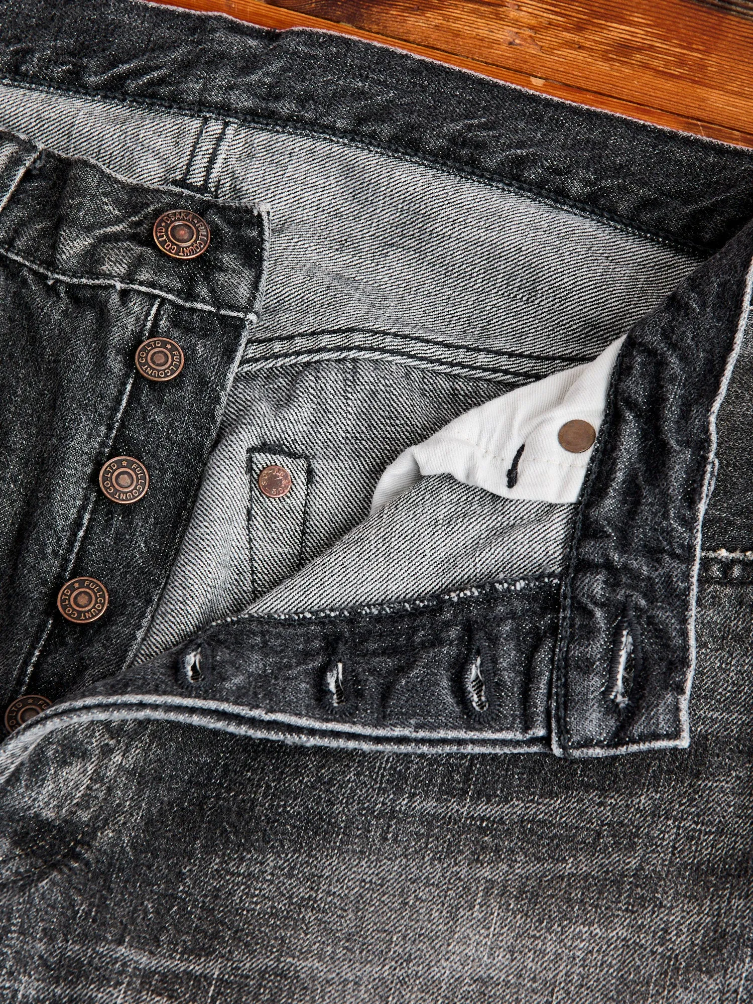 1101BKHW 13.7oz Washed Black Selvedge Denim - Classic Straight Fit