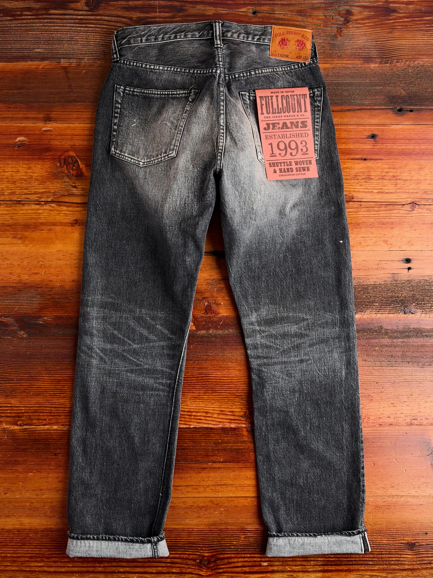 1101BKHW 13.7oz Washed Black Selvedge Denim - Classic Straight Fit
