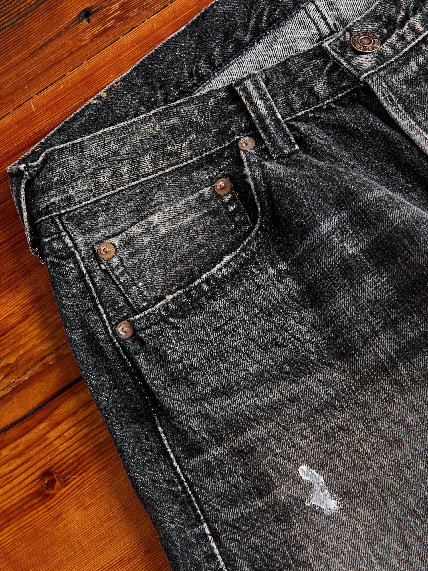 1101BKHW 13.7oz Washed Black Selvedge Denim - Classic Straight Fit