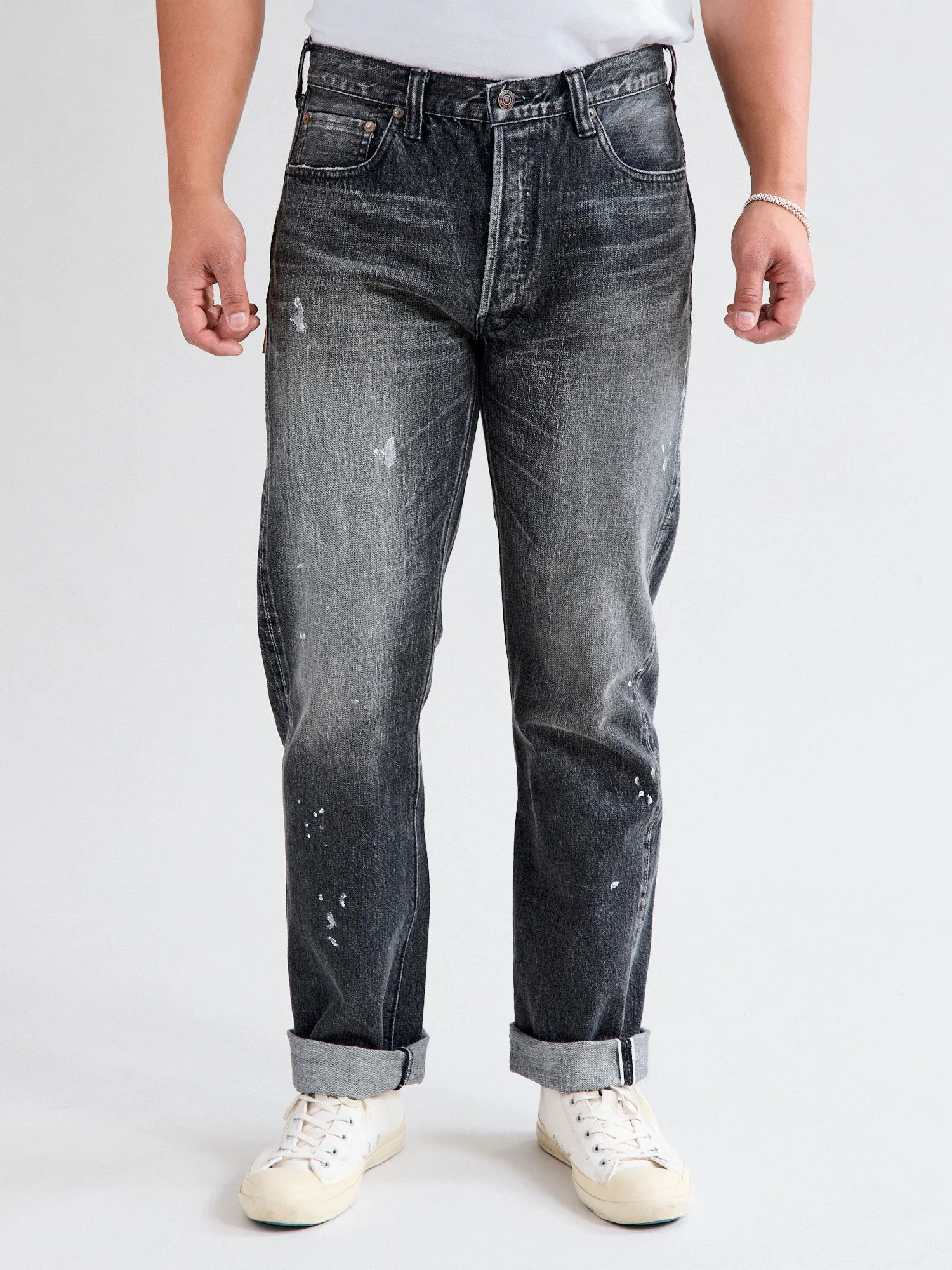 1101BKHW 13.7oz Washed Black Selvedge Denim - Classic Straight Fit
