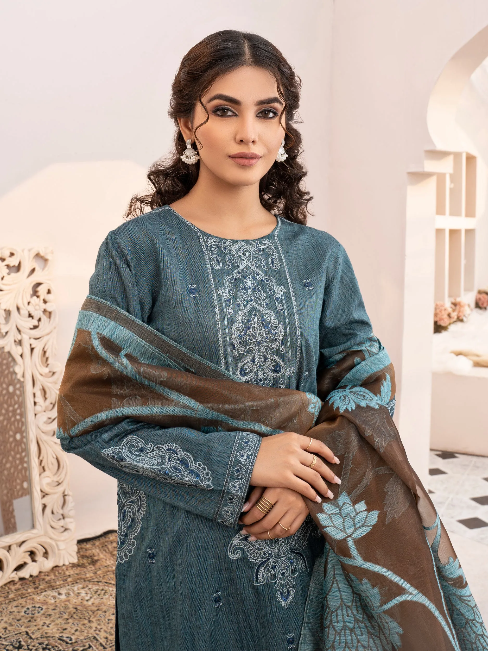 3 Piece Yarn Dyed Suit-Embroidered (Unstitched)