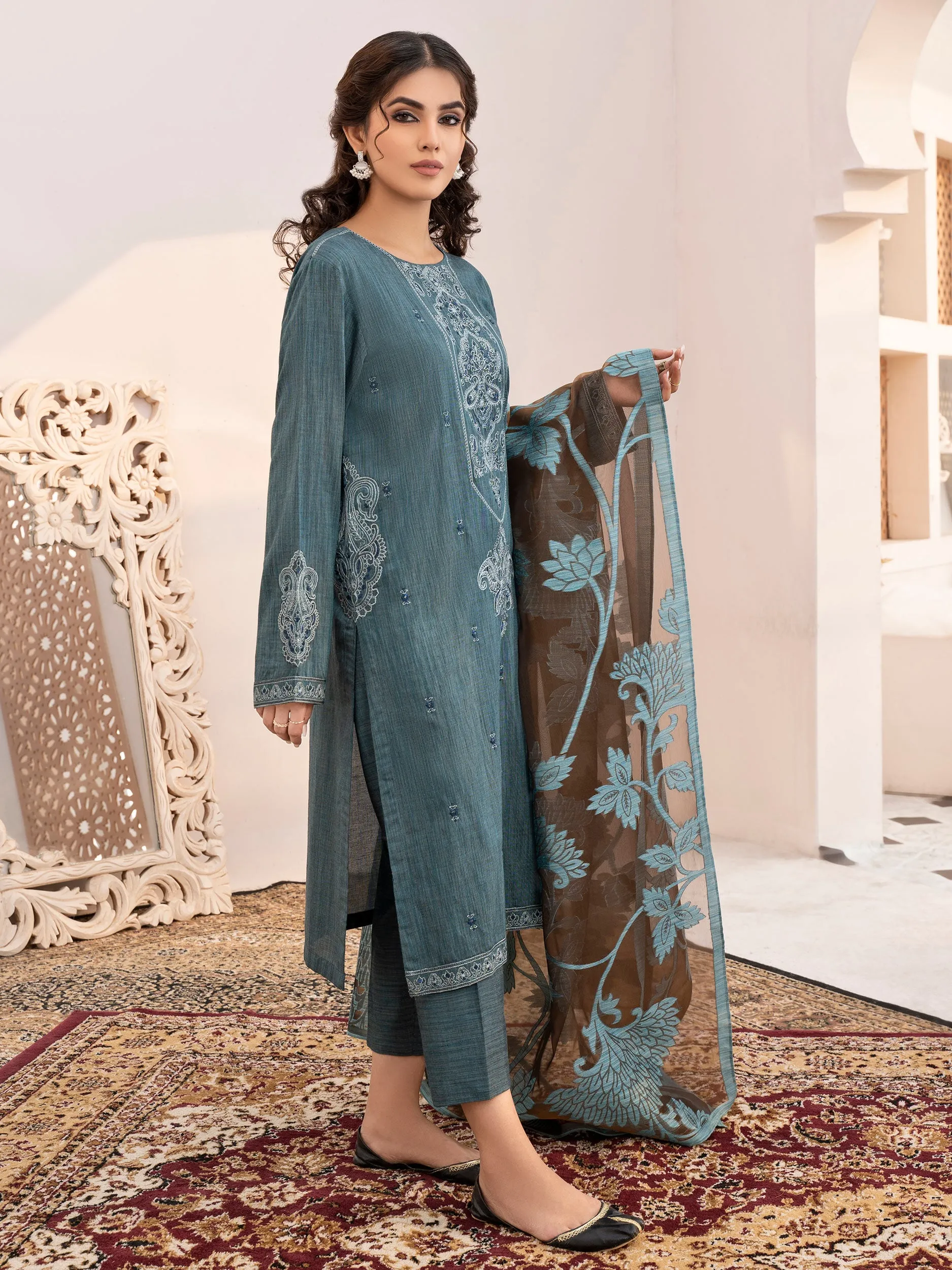 3 Piece Yarn Dyed Suit-Embroidered (Unstitched)