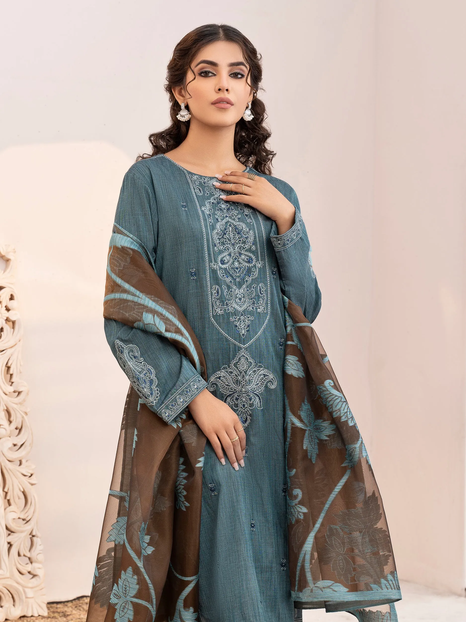 3 Piece Yarn Dyed Suit-Embroidered (Unstitched)