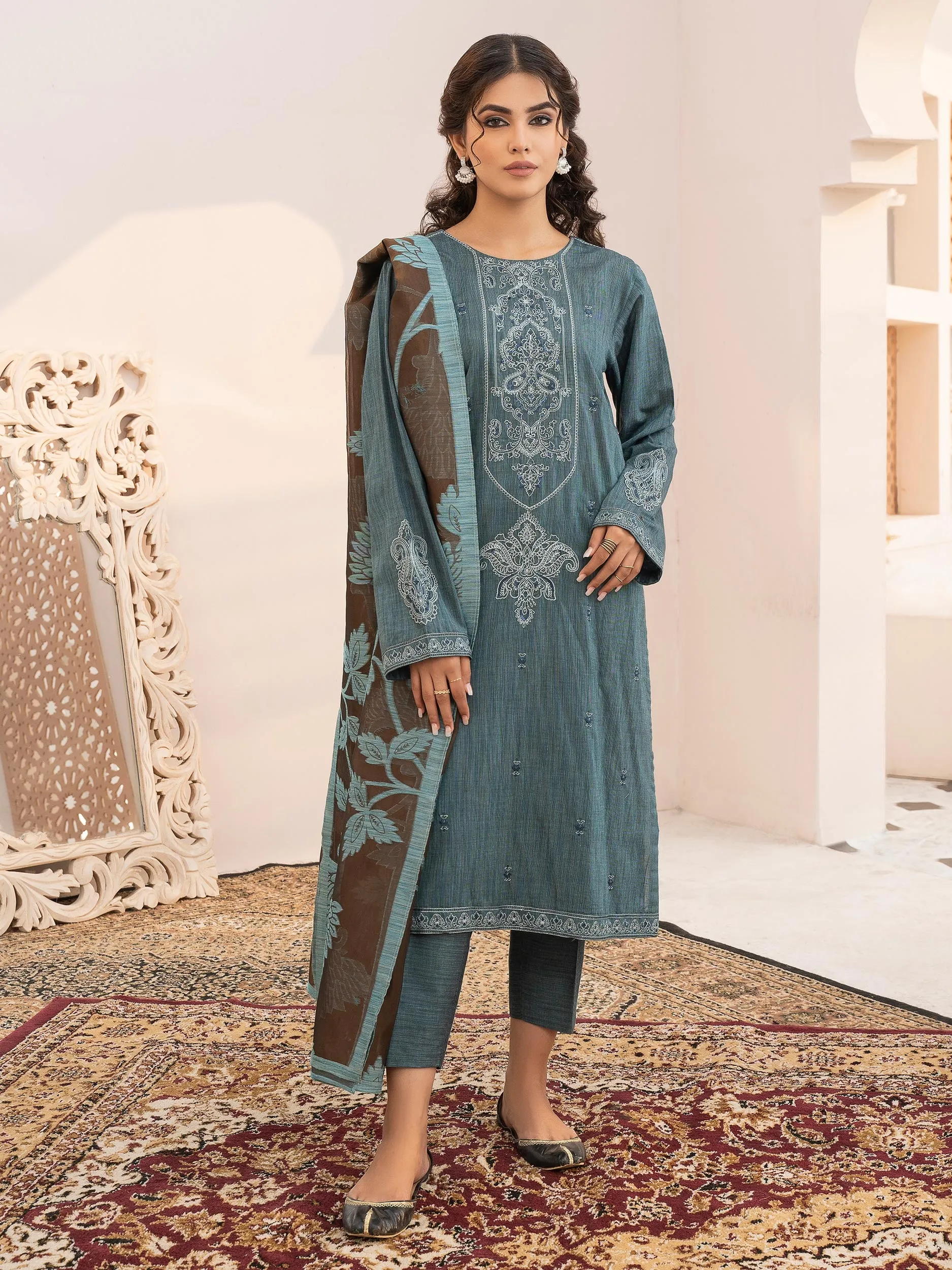 3 Piece Yarn Dyed Suit-Embroidered (Unstitched)