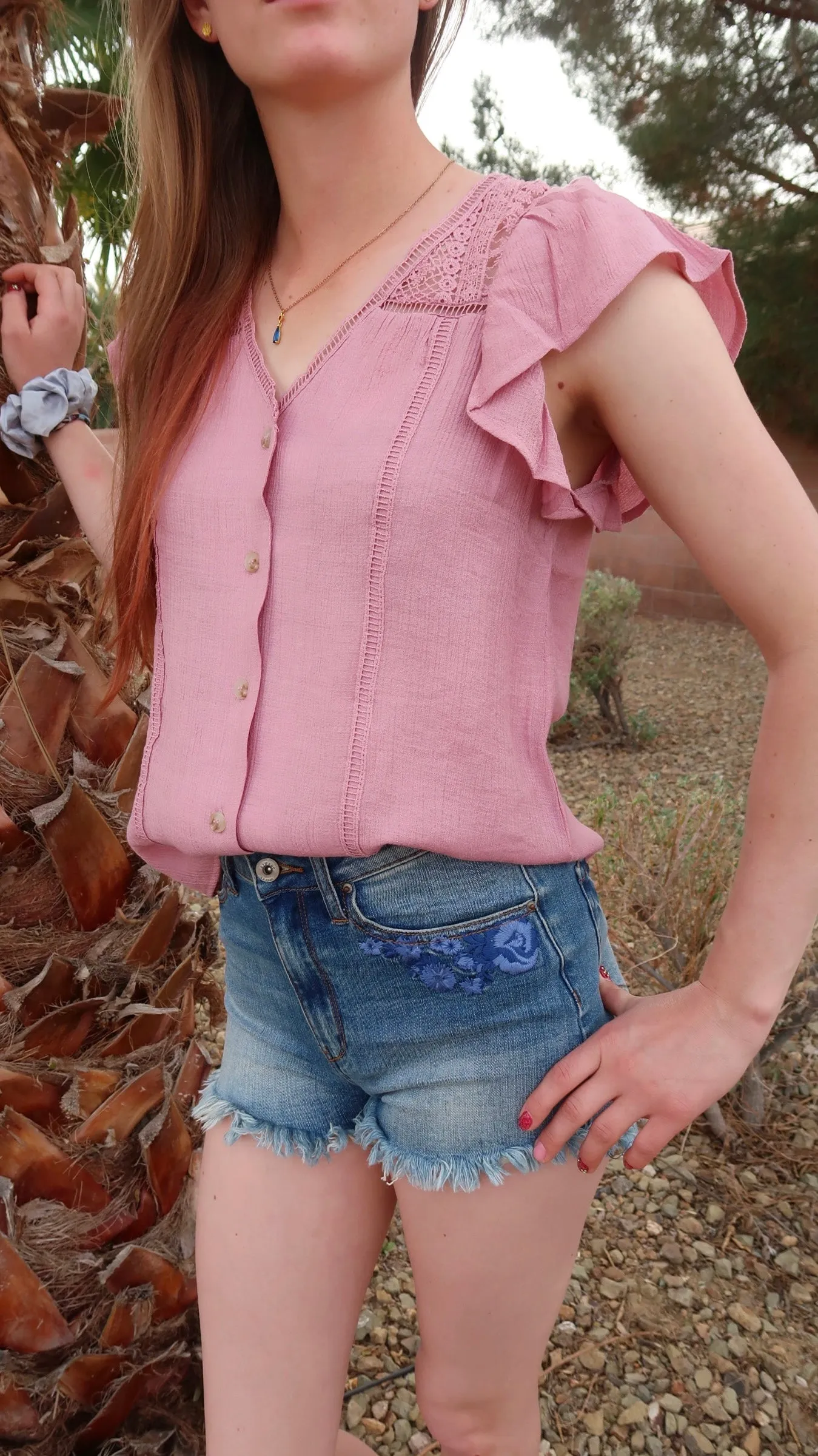 Blush Blooms Delicate Trim Top