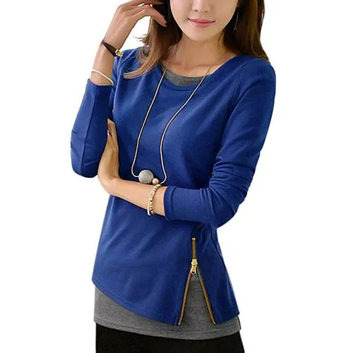 Casual Long Sleeve Quarter Zip Blouse