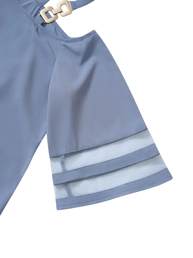 Casual One Cold Shoulder Chiffon Tops