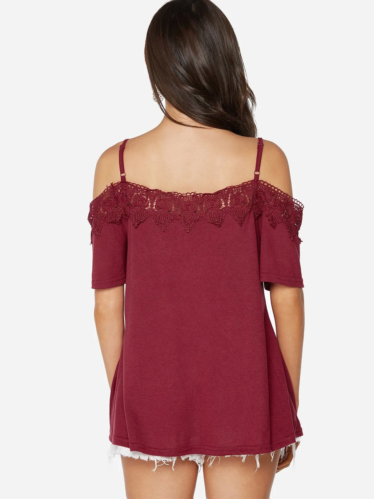 Custom Cold Shoulder Plain Lace Half Sleeve Blouses
