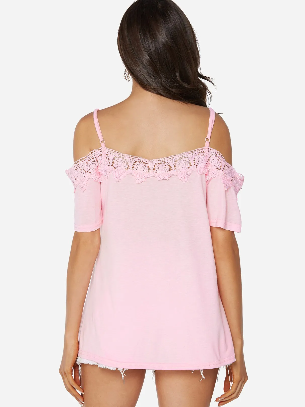 Custom Cold Shoulder Plain Lace Half Sleeve Blouses