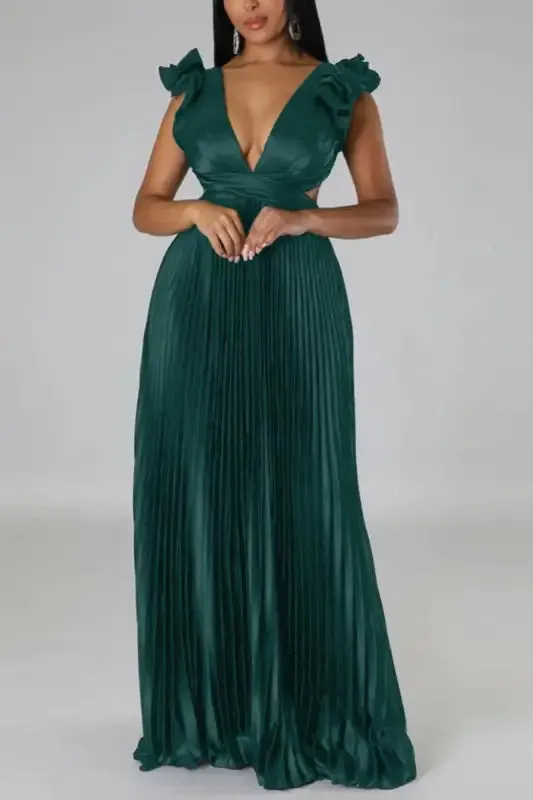 Deep V-neck Backless Lace-up Maxi Dress