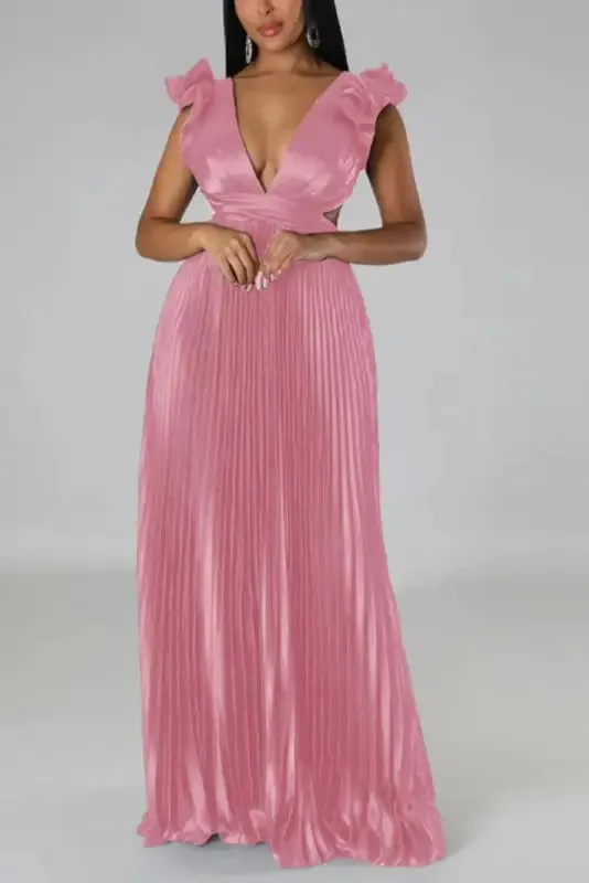 Deep V-neck Backless Lace-up Maxi Dress