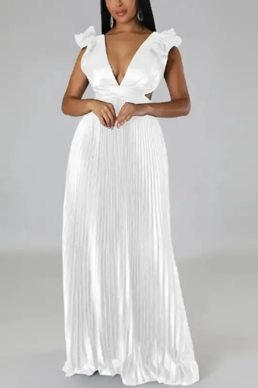 Deep V-neck Backless Lace-up Maxi Dress