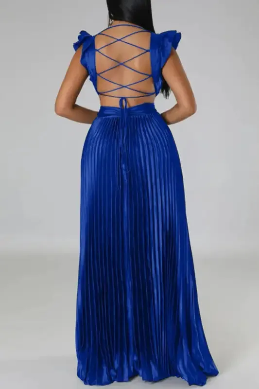 Deep V-neck Backless Lace-up Maxi Dress