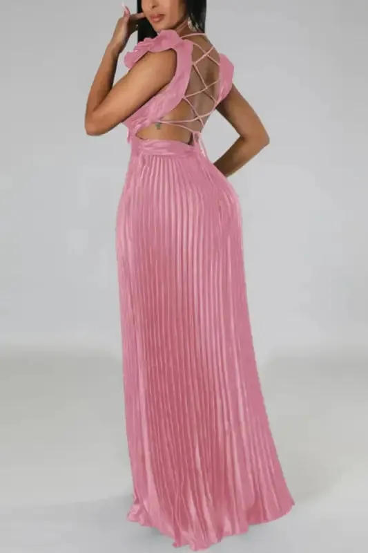 Deep V-neck Backless Lace-up Maxi Dress