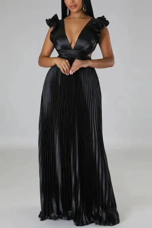 Deep V-neck Backless Lace-up Maxi Dress