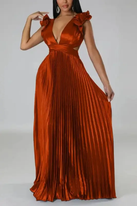 Deep V-neck Backless Lace-up Maxi Dress