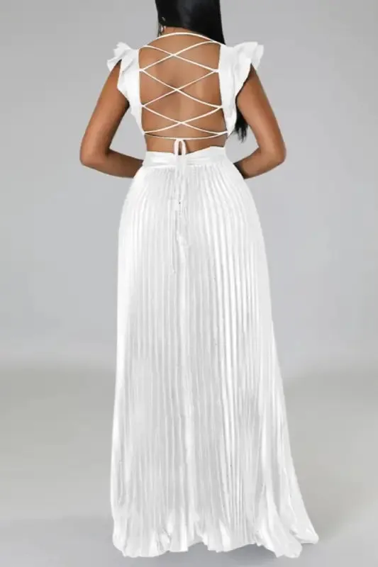 Deep V-neck Backless Lace-up Maxi Dress