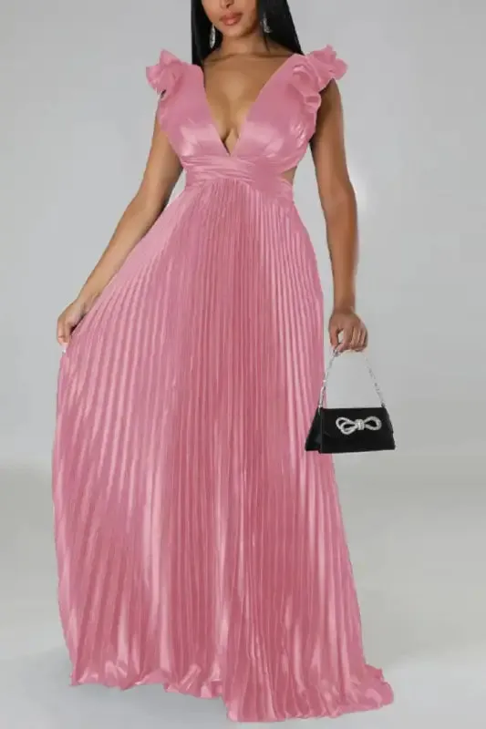 Deep V-neck Backless Lace-up Maxi Dress