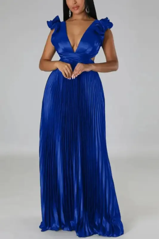 Deep V-neck Backless Lace-up Maxi Dress