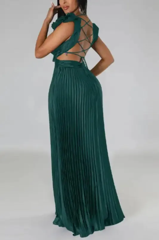 Deep V-neck Backless Lace-up Maxi Dress