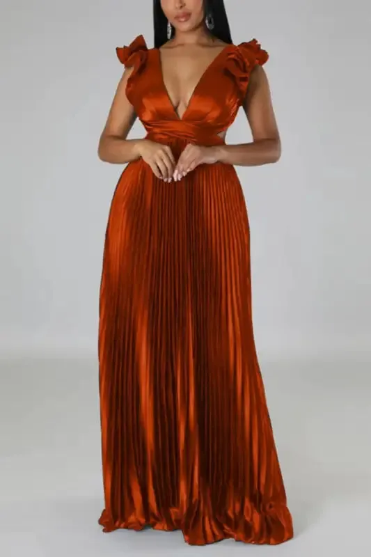 Deep V-neck Backless Lace-up Maxi Dress