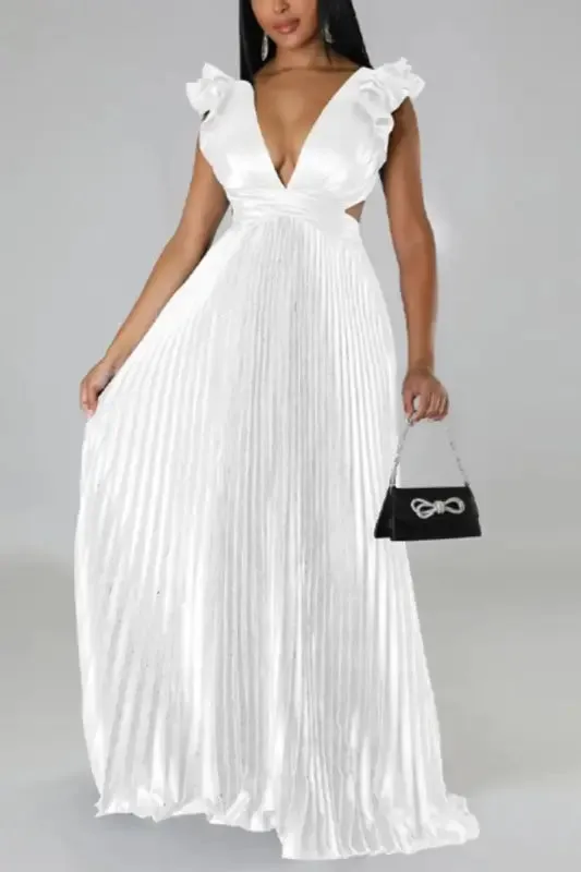 Deep V-neck Backless Lace-up Maxi Dress