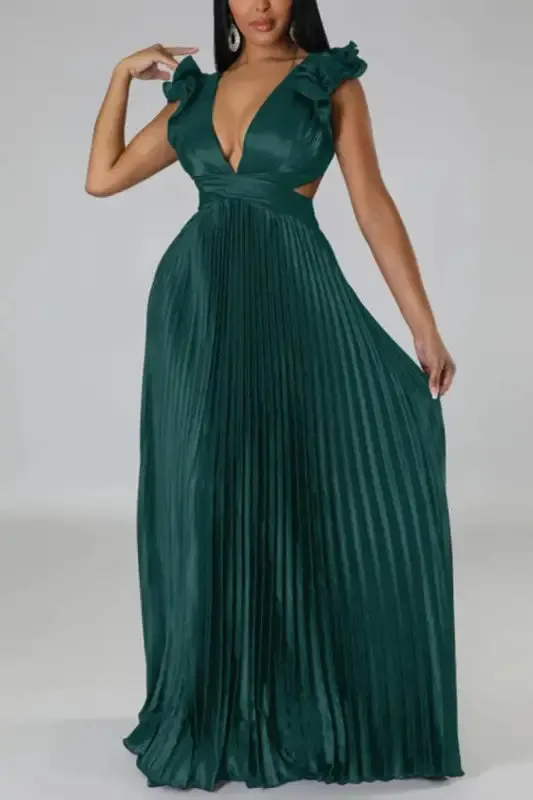 Deep V-neck Backless Lace-up Maxi Dress