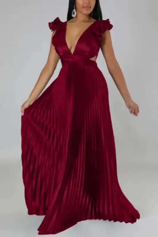 Deep V-neck Backless Lace-up Maxi Dress