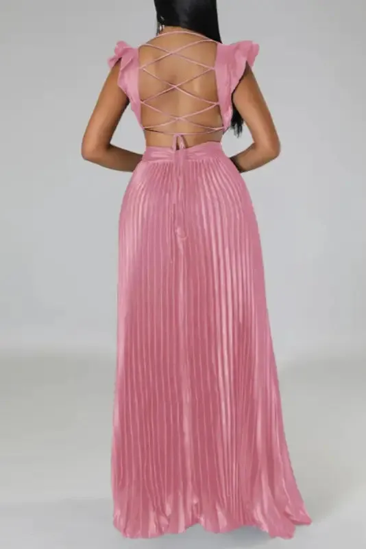 Deep V-neck Backless Lace-up Maxi Dress