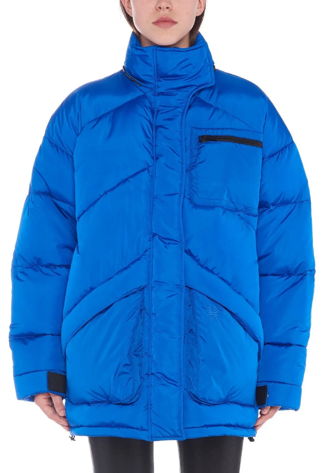 Embroidered Puffer Down Coat, Blue