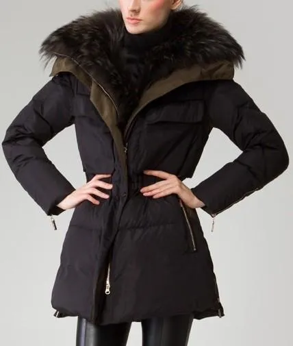 Fur Collar Elasticated Waist Short Down Coat