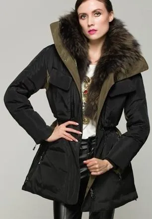 Fur Collar Elasticated Waist Short Down Coat