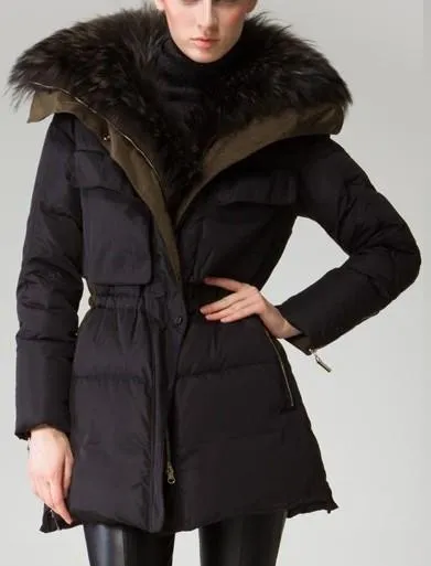 Fur Collar Elasticated Waist Short Down Coat