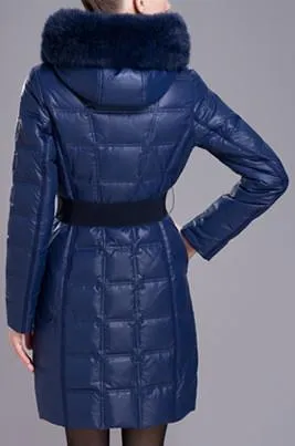 Fur Hooded Puffer Down Coat in Blue or Black