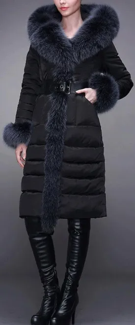 Fur-Trim Paneled Puffer Coat