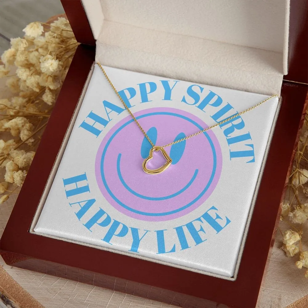 Happy Spirit Happy Life 14K Gold Minimalist Heart Necklace, Gold Heart Smile Necklace, Inspiration Necklace Gift, Vsco Girl, Happy Mind Gift