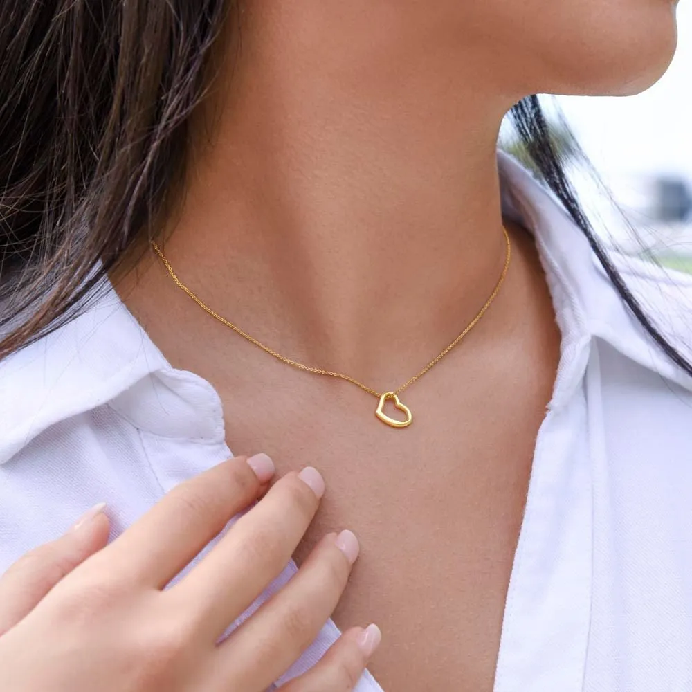Happy Spirit Happy Life 14K Gold Minimalist Heart Necklace, Gold Heart Smile Necklace, Inspiration Necklace Gift, Vsco Girl, Happy Mind Gift