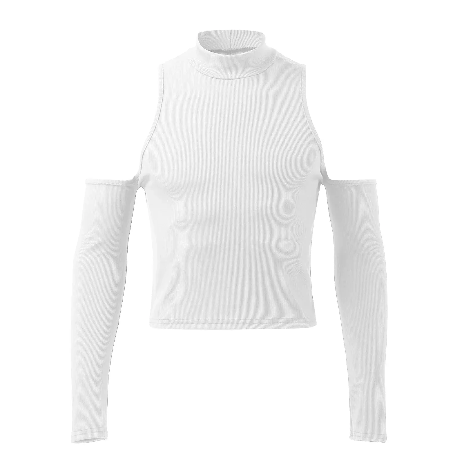 Jinquedai Men Hollow Out Long Sleeve T Shirt Casual Turtleneck Sweatshirt Streetwear Sexy Crop Off Shoulder Tops Summer