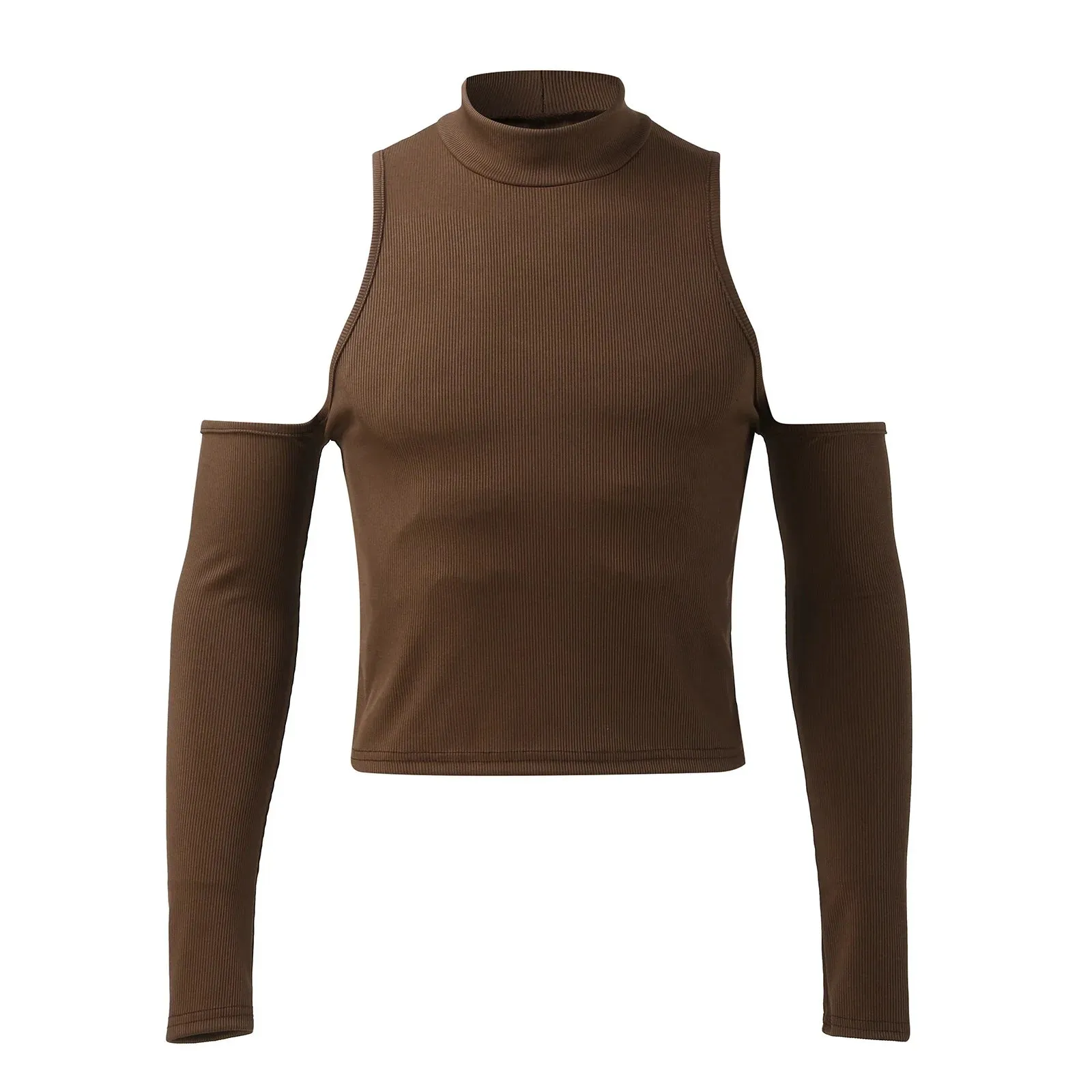 Jinquedai Men Hollow Out Long Sleeve T Shirt Casual Turtleneck Sweatshirt Streetwear Sexy Crop Off Shoulder Tops Summer