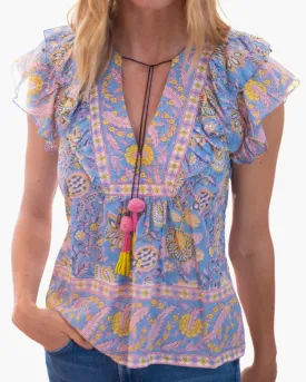 KIARA TOP IN BLUE YELLOW PRINT