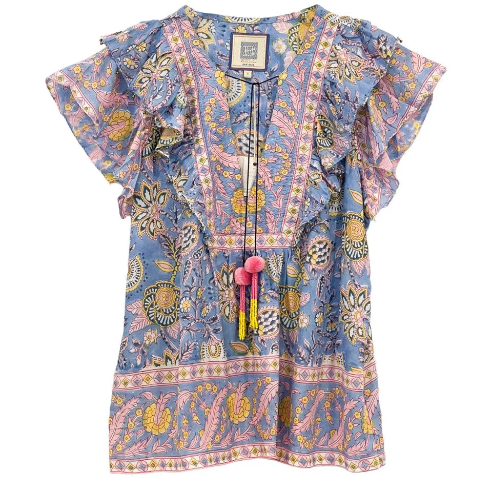 KIARA TOP IN BLUE YELLOW PRINT