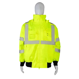 LBJ-C3 High-Vis Lime ANSI Class 3 Waterproof Bomber Jacket with Removable Fleece Liner