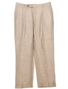 Light Blue & White Houndstooth Check Pleated Trousers - W34 L27