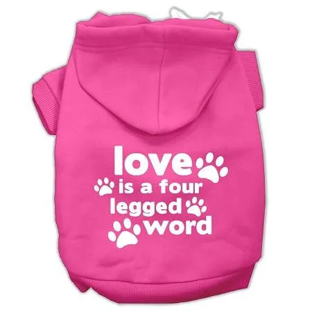Love Is A Four Leg Word Screen Print Pet Hoodies Bright Pink Size Sm (10)