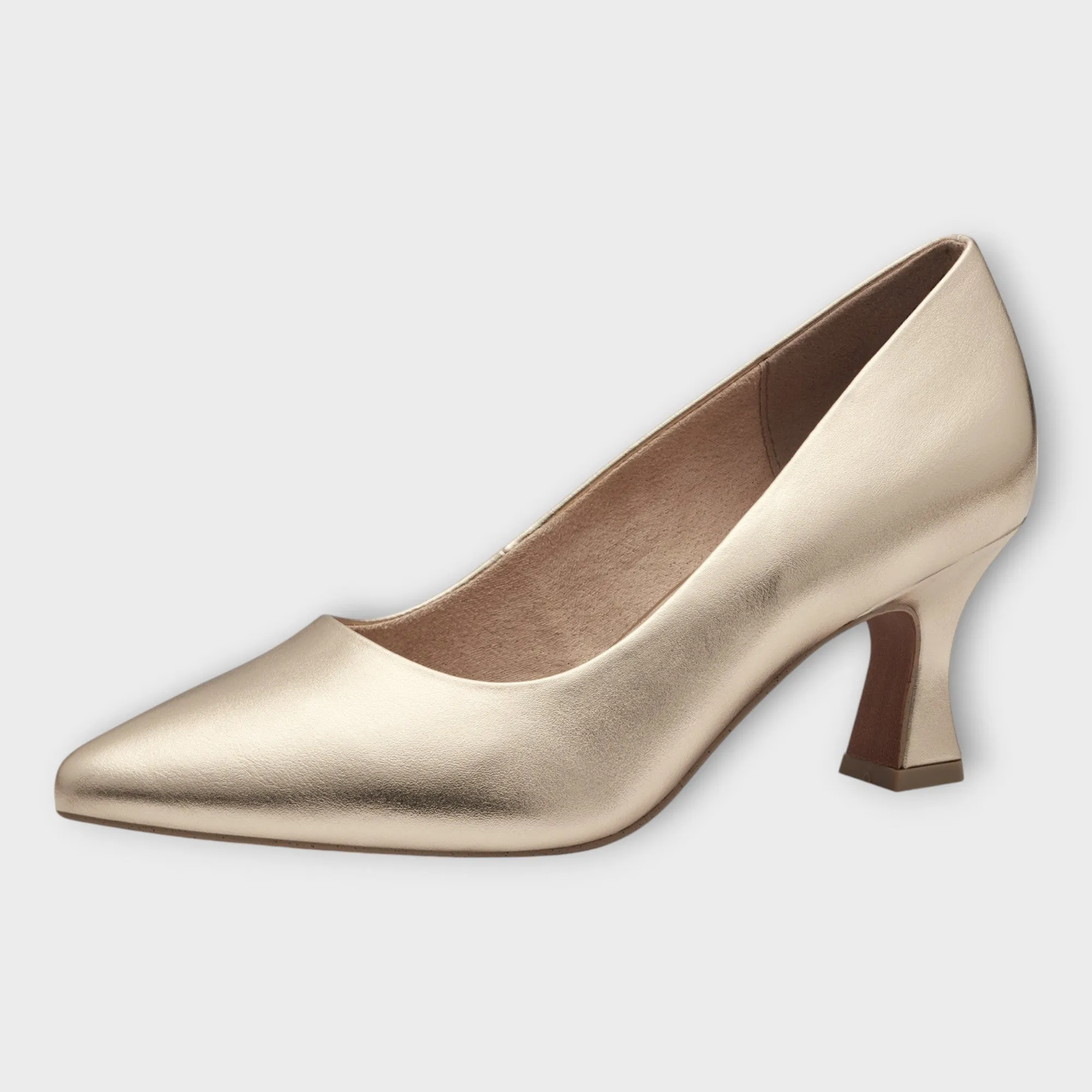 Marco Tozzi Gold Kitten Heels with Pointed Toe - Stylish & Comfortable
