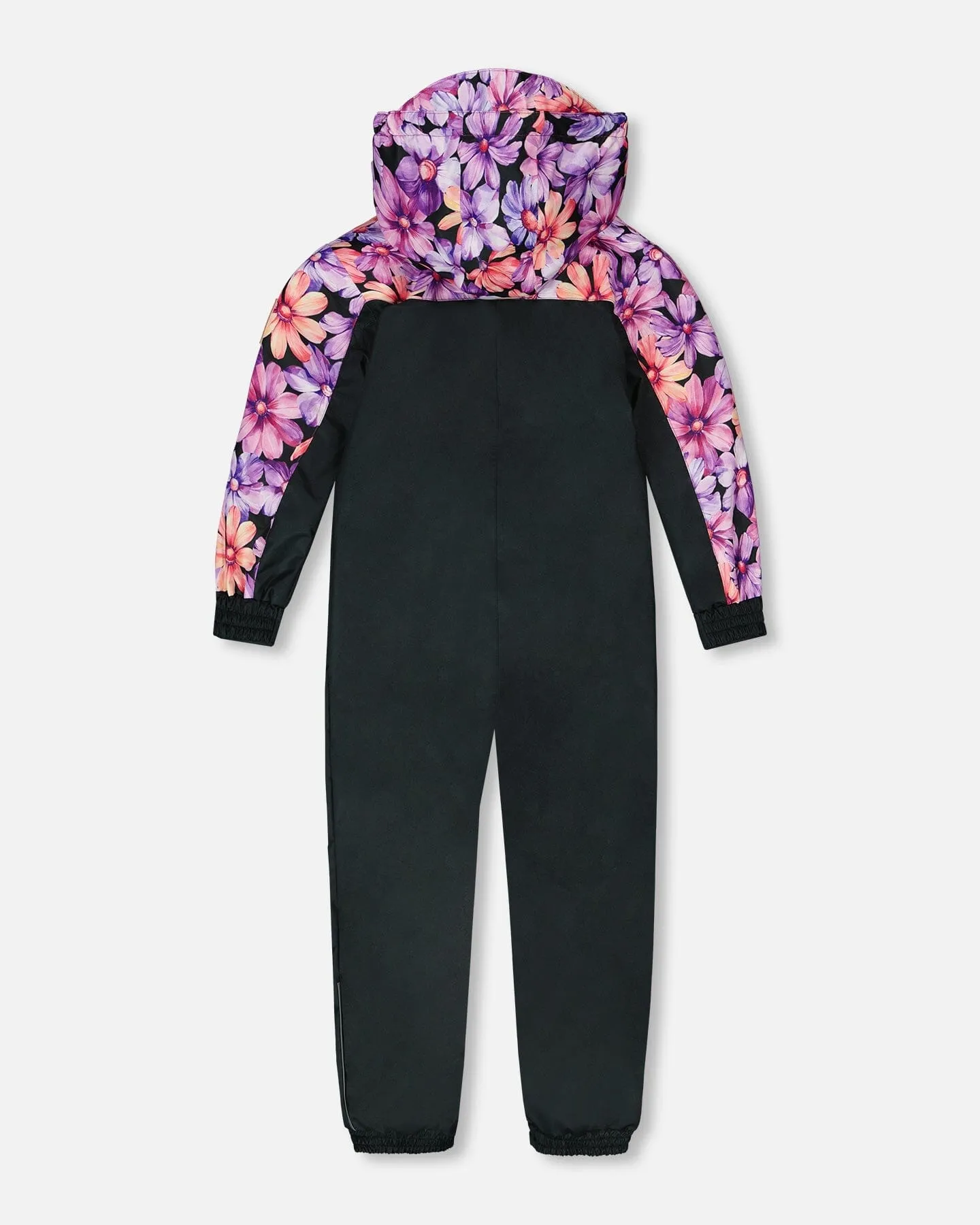 Mid-Season One-Piece Outerwear Black With Pink And Orange Flowers