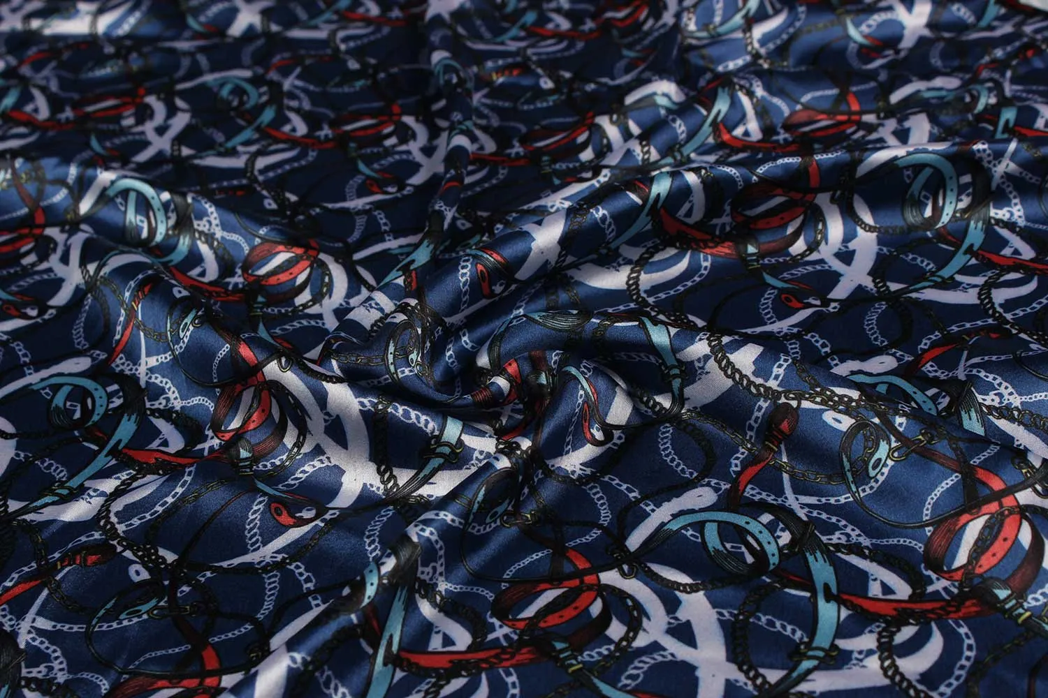Navy Blue Plains / Solids Printed Satin Fabric