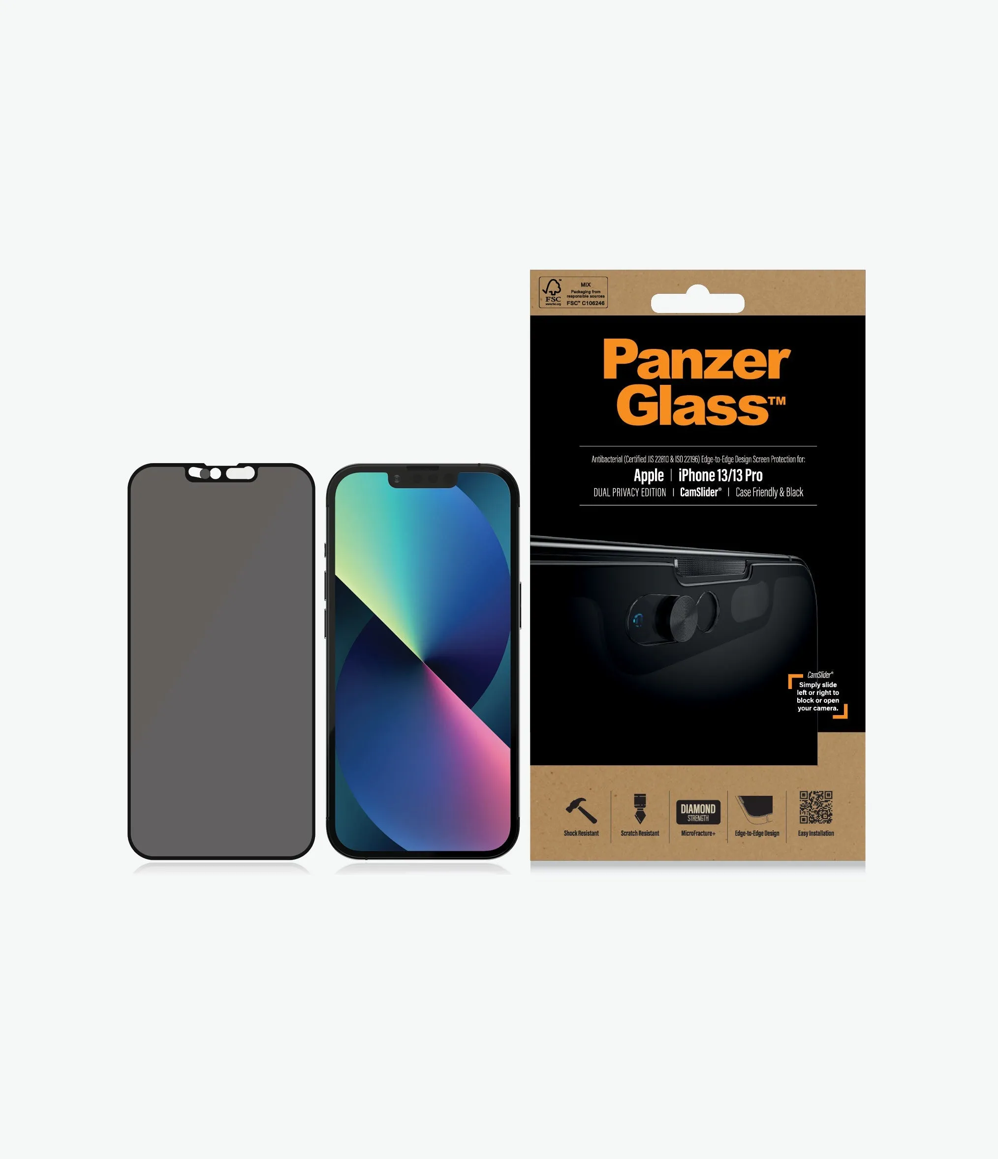 [OPEN BOX] PANZERGLASS iPhone 13/13 Pro - Cam Slider Black Frame Screen Protector - Privacy